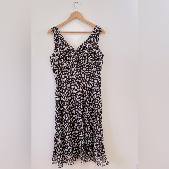 Adrianna Papell Dress Womens 16 Knee Length Brown Polka Dots V Neck Sleeveless - Picture 10 of 10